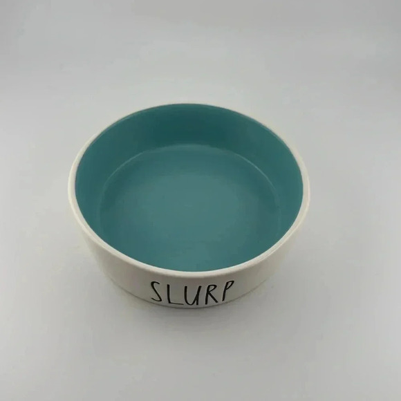 RAE DUNN pet/cat food bowl/water bowl blue ceramic dish “SLURP” - Picture 3 of 6